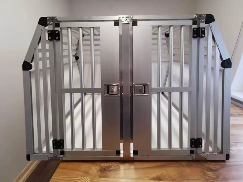 METBOX USA dual dog crate installed in SUV, rear view